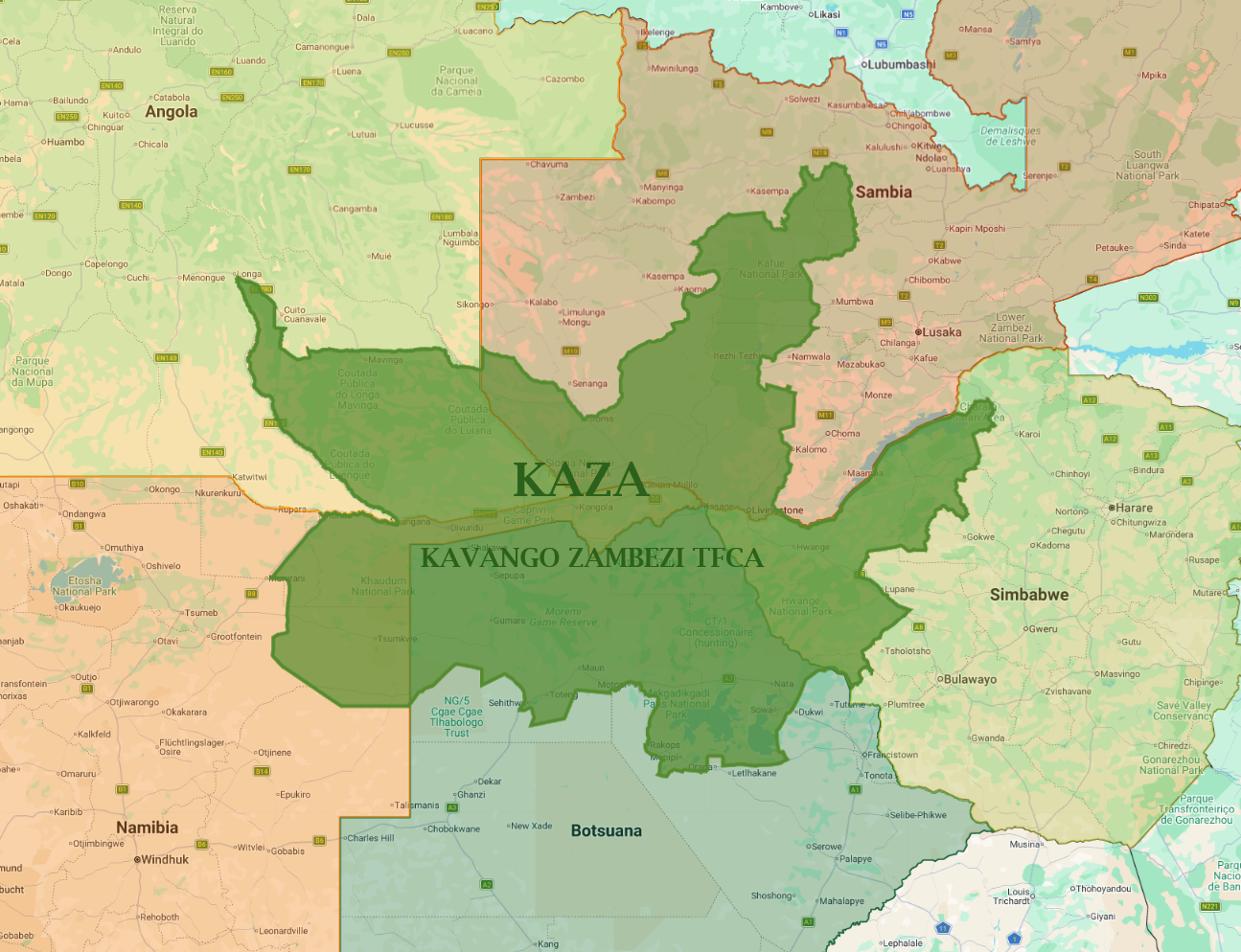 KAZA TFCA Countries Map